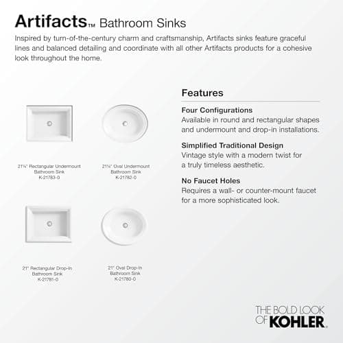 Kohler K-21783-0 Artifacts 21 1/4" Rectangle Undermount Bathroom Sink, White