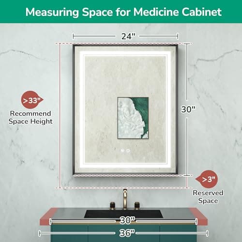 TokeShimi 24x30 Recessed Medicine Cabinet with Lights Mirror, 3-Color Stepless Dimmable LED Mirror Medicine Cabinet with Electrical Outlets and Defog, in Wall Mirror with Storage
