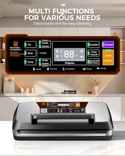95kpa Vacuum Sealer Machine, Commercial Full Automatic Food Sealer, Food Vacuum Sealing Machine with Cutter, 10 Pre-cut Bags & Bag Rolls and Accessory Hose, Fully Starter Kits, Black