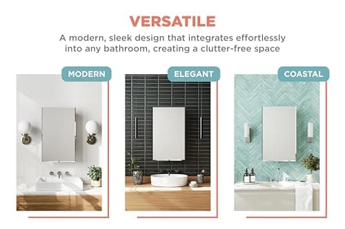 Zenna Home Bathroom Medicine Cabinet with Mirror, Frameless Bathroom Wall Cabinet with 2 Adjustable Shelves, Steel Body, Recessed Installation, 16 x 26 Inches