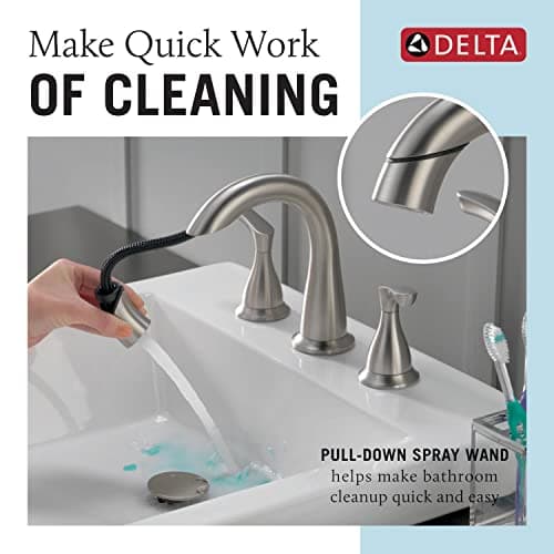 Delta Faucet Broadmoor Pull Down Bathroom Faucet Brushed Nickel, Bathroom Faucet, Widespread Bathroom Faucet 3 Hole with Magnetic Docking, Bathroom Sink Faucet, SpotShield Stainless 35765LF-SPPD