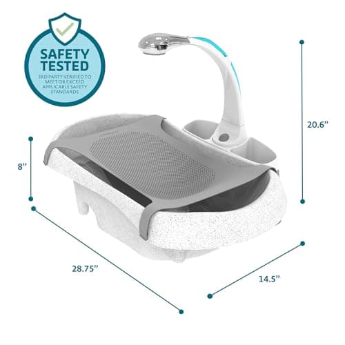 The First Years Rain Shower Baby Bath Tub Set - Includes Convertible Bath Tub and Sling with Soothing Spray - Baby Bath Seat and Spa for Newborn to Toddler - Baby Bath Essentials