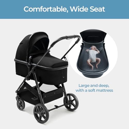 Mompush Wiz 2-in-1 Convertible Baby Stroller with Bassinet Mode, Foldable Infant Stroller with Reversible Seat and Large UPF 50+ Canopy