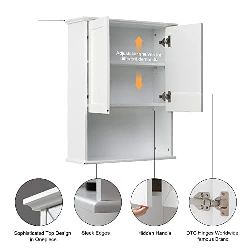 Bathroom Wall Cabinet Wooden Medicine Cabinet Buffering Hinge MDF Material Over Toilet Storage 23"x29" and Adjustable Shelves Cupboard Above Toilet with Large Space