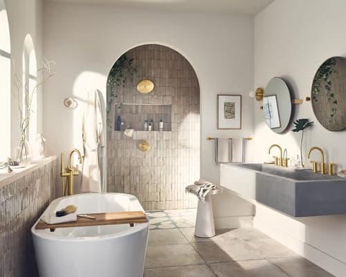 Moen Brushed Gold Cia Widespread 2-Handle High-Arc Bathroom Faucet , 3-Hole Bathroom Sink Faucet, Valve Required, T6222BG