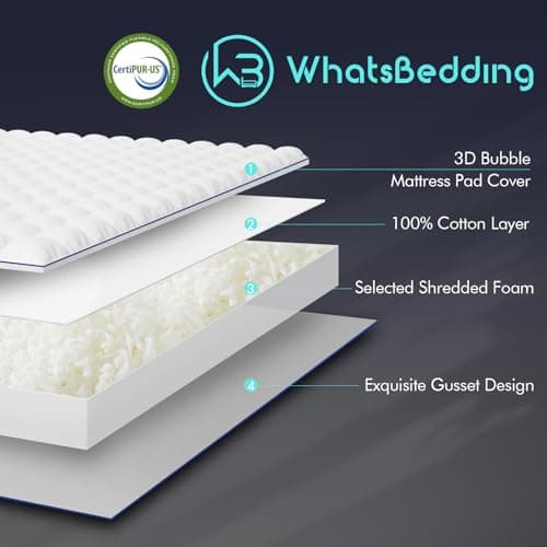 WhatsBedding 4 Inch Memory Foam Mattress Topper King Size, with 3D Bubble Mattress Pad Cover, Soft Quilted 100% Cotton Layer for Back Pain, White(78"x80")
