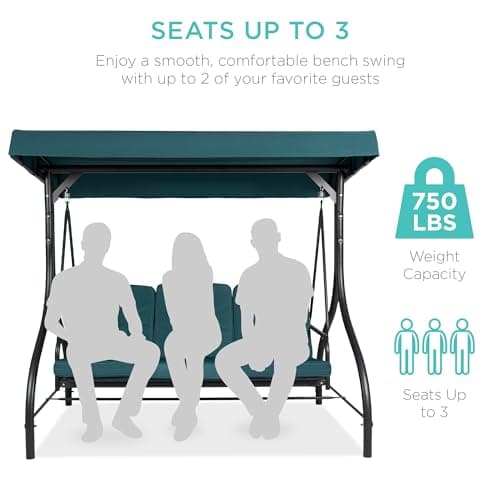 Best Choice Products 3-Seat Outdoor Large Converting Canopy Swing Glider, Patio Hammock Lounge Chair for Porch, Backyard w/Flatbed, Adjustable Shade, Removable Cushions - Peacock