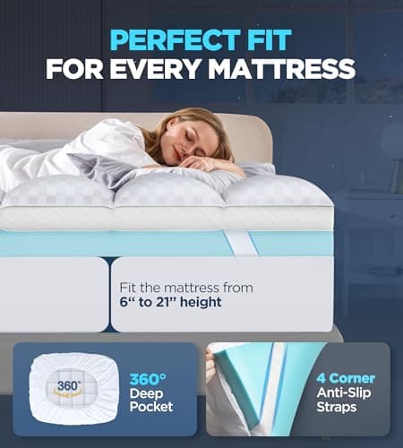 Dual Layer Memory Foam Mattress Topper for Pain Relief with 2X Support, 2" Fluffy Pillow Top Queen Mattress Topper Plus 2" Odor-Free Cooling Gel Memory Foam Ultra Comfort Mattress Pad Cover