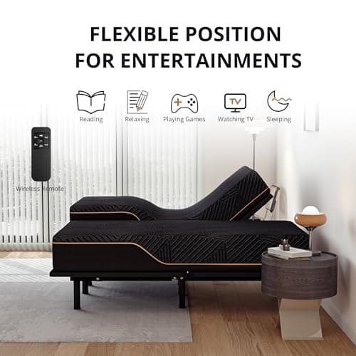 EGOHOME Split King Adjustable Bed Frame and 14 inch Copper Gel Memory Foam Mattress Set, Metal Foldable Bed Base with Remote, Head and Foot Incline, Zero Gravity Mode, Easy Assembly