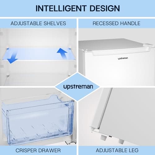 Upstreman 7.0 Cu.Ft Upright Freezer Large Capacity Convertible Refrigerator/Freezer, 5 Adjustable Shelves, Energy Efficient, Garage Ready, Reversible Door for Basement, Dorm, Apartment,White