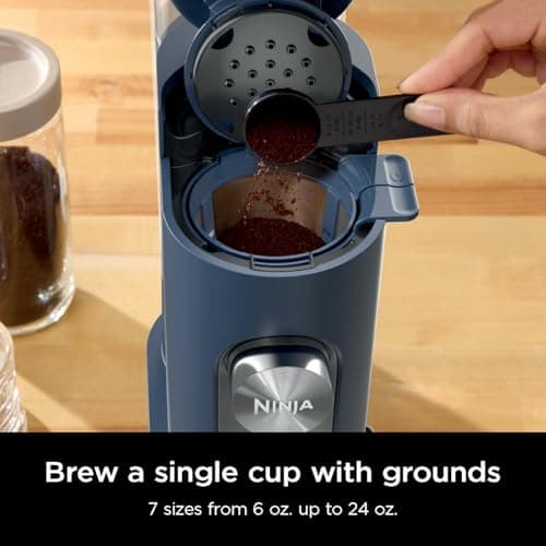 Ninja Pods & Grounds Single-Serve Coffee Maker, K-Cup Pod Compatible, 56-oz. Reservoir, 6-oz. Cup to 24-oz. Travel Mug Brew Sizes, Iced Coffee Maker, Navy, PB041NV