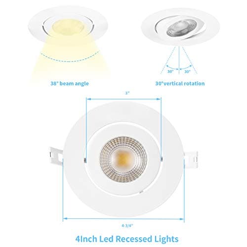 16 Pack Led Recessed Light 4 Inch,Adjustable Eyeball Gimbal, LED Recessed Lighting with Junction Box 9 Watts 750Lm Dimmable Ceiling Light ETL Listed (2700K/3000K/3500K/4000K/5000K Option)