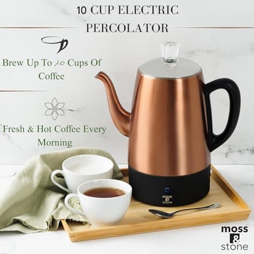 Moss & Stone Percolator Coffee Pot Electric 10 Cup, Stainless Steel Coffee Maker, Coffee Percolator Electric With Keep Warm Function, 10 Cups Stainless Steel Percolator With Coffee Basket