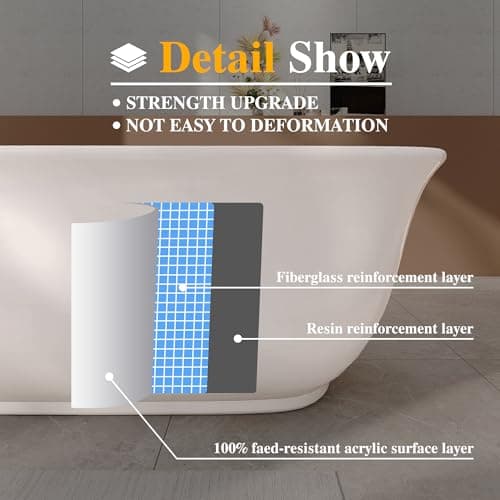 59" Acrylic Freestanding Bathtub, Soaking Tub for Bathroom, Stand Alone Tub, cUPC Certified, Integrated Overflow and Drain, Gloss White