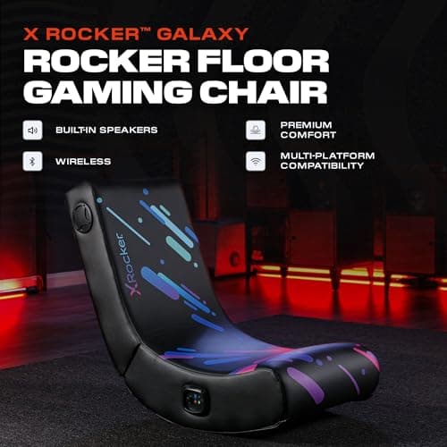 X Rocker Pixel Youth Video Gaming Floor Rocker Chair, Back to School Gifts for Gamers, Bedroom, Foldable, Black with Print