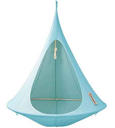 Single Cacoon Hanging Chair – Cozy Indoor/Outdoor Hammock with Polyester Canvas, 440 lb Capacity, Includes 18ft Rope & Carabiner (Turquoise)
