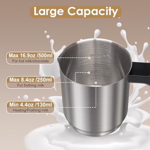 Milk Frother and Steamer, 16.9 OZ Milk Frother for Coffee, 4 in 1 Frother Separable Easy to Use and Clean, Durable Safe Silent Working for Coffee, Latte, Cappuccino Hot Chocolate, Black