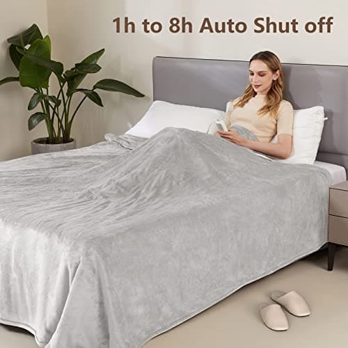 Electric Heated Blanket Queen Size with 6 Levels & 8h Auto Off, Ultra Soft Flannel Full Body Heating Blanket, Machine Washable, Warm Gray, 84" x 90"