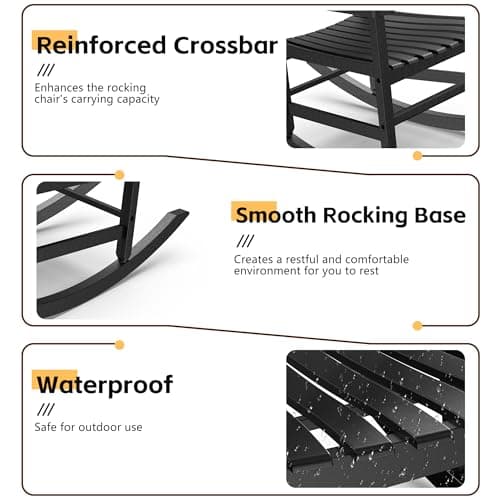 Patio Rocking Chair Outdoor Set of 2,Weather Resistant Poly Resin Oversized Porch Rocker,High Back Smooth Design,350lb Weight Capacity,Indoor Outdoor Use(2,Black)