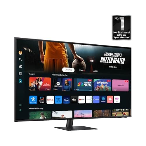 Samsung 43-Inch M7 (M70D) Series 4K UHD Smart Monitor with Streaming TV, Speakers, HDR10, USB-C, Multiple Ports, Gaming Hub, SolarCell Remote, Vision Accessibility Tools, LS43DM702UNXGO, 2024, Black