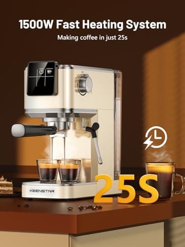 KEENSTAR 20Bar Espresso Machine with Rapid Cold Brew, Hot & Iced Coffee Machine, Espresso Maker with Milk Frother Steam Wand, Touch Screen with 40oz Water Tank for Latte, Cappuccino, Gift