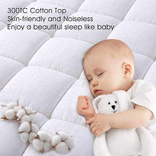 EASELAND Queen Size Mattress Pad Pillow Top Mattress Cover Quilted Fitted Mattress Protector Cotton Top Stretches up 8-21" Deep Pocket Cooling Mattress Topper (60x80 inch, White)