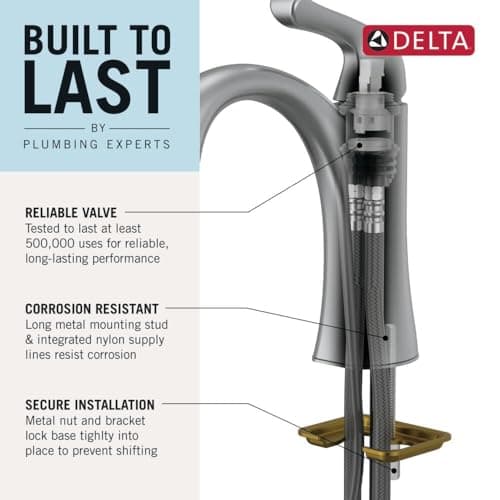 Delta Arvo Brushed Nickel Bathroom Faucet 1 Hole, Single Hole Bathroom Sink Faucet for Vanity, Push-Pop Drain Assembly, Spotshield Stainless 15840LF-SP