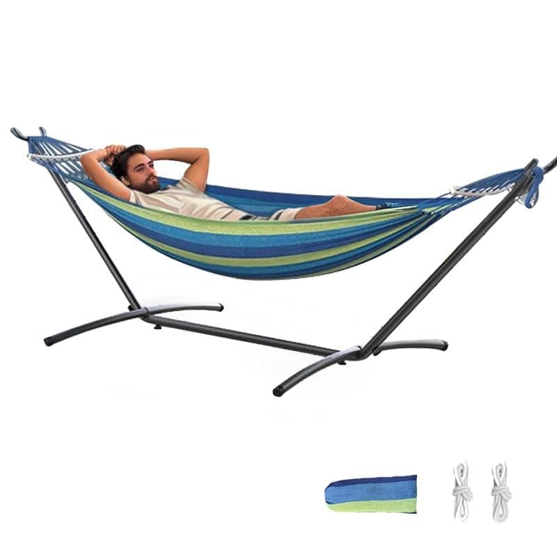 Double Hammock with Stand, 2 Person Hammock with Carrying Bag,Heavy Duty Portable,500 lb Capacity, Perfect for Both Indoors and Outdoors,Wide Blue