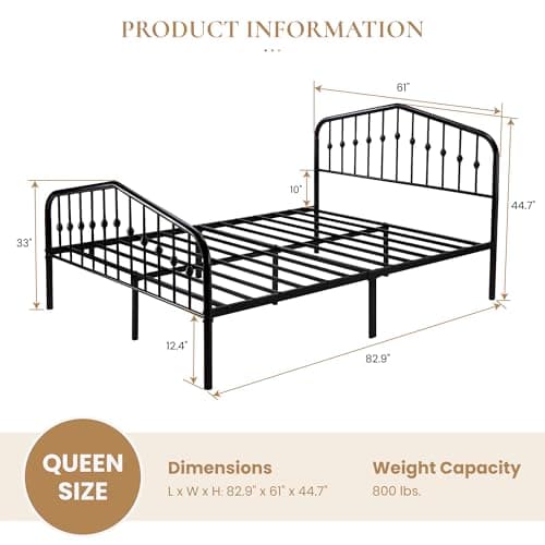 SHA CERLIN Queen Size Metal Platform Bed Frame with Victorian Style Wrought Iron-Art Headboard/Footboard, No Box Spring Required, Black