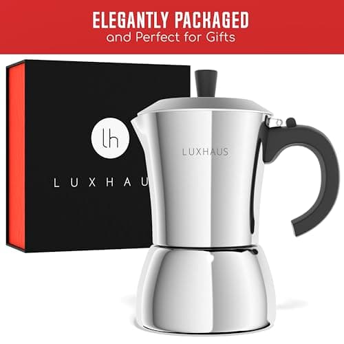 LuxHaus Moka Pot - 3 Cup Stovetop Espresso Maker - 100% Stainless Steel Italian and Cuban Mocha Coffee Maker