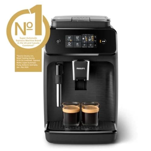 PHILIPS 1200 Series Fully Automatic Espresso Machine, Classic Milk Frother, 2 Coffee Varieties, Intuitive Touch Display, 100% Ceramic Grinder, AquaClean Filter, Aroma Seal, Black (EP1220/04)