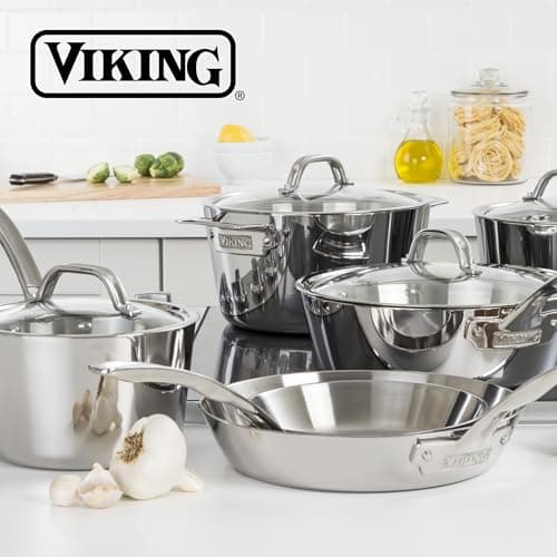 Viking Contemporary 3-Ply Stainless Steel 10 Piece Stainless Steel Kitchen Cookware, Silver