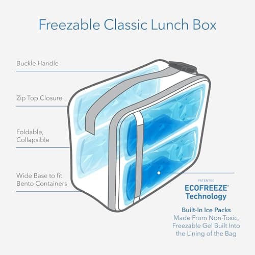 PackIt Freezable Classic Lunch Box, Black, Built with EcoFreeze® Technology, Collapsible, Reusable, Zip Closure With Zip Front Pocket and Buckle Handle, Designed for Fresh Lunches