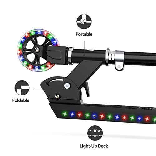 Jetson 2-Wheel Light-Up Kick Scooter, Light Up Deck and Wheels, Height Adjustable Handlebar, Rear Brake, Easy-Folding Mechanism, 4 or 6 inch wheels
