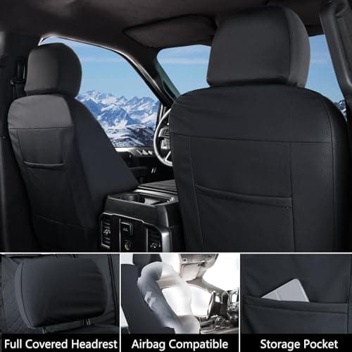 Truckiipa F150 Seat Covers Full Set Leather Waterproof Car Seat Cover Seat Protector Custom Fit for 2015-2024 Ford F150 SuperCrew, 2017-2024 F250 F350 F450 Super Duty Crew Cab, Full Set, Black