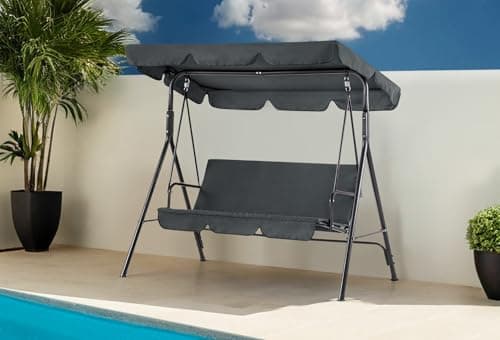 MCombo 2-3 Person Outdoor Patio Swing Chair, Convertible Canopy Hanging Swing Glider Lounge Chair, Removable Cushions, 4003 (Dark Gray)