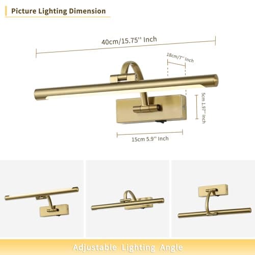 Battery Operated Picture Light with Remote and Timer, Wireless Art Lights for Paintings Brass Rechargeable Gallery Light Dimmable Artwork Lighting for Canvas, Portrait 16'' Inch Warm White