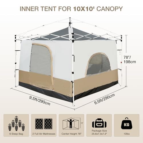 REDCAMP Canopy Camping Tent for Pop Up Canopy Tent, Inner Tent Converts Straight Leg 10'x10' or 10'x20' Canopy into Camping Tent, Fits 4-6 Person(Frame/Shelter NOT Included)