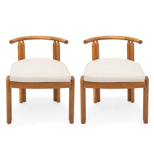 Christopher Knight Home Coves Acacia Wood Outdoor Dining Chair Set of 2 with Cushion, Wood Kitchen Side Chair, Multifunctional Patio Armless Chair, Patio Furniture Set for Outdoor Dining, Teak+ Beige