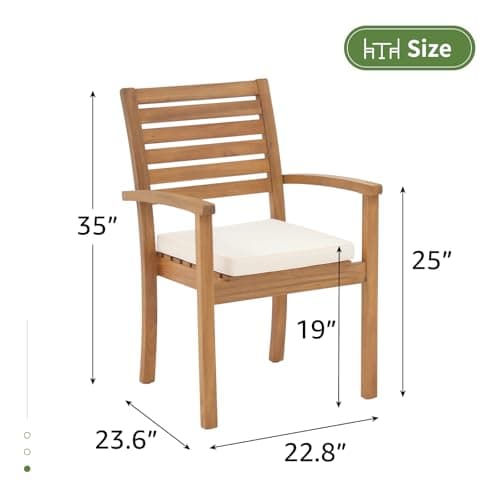 OC Orange-Casual Stackable Patio Dining Chairs Set of 4, Outdoor Acacia Wooden Chairs w/Armrest & Removeable Fabric Cushion, for Porch, Backyard, Garden, Indoor, Beige