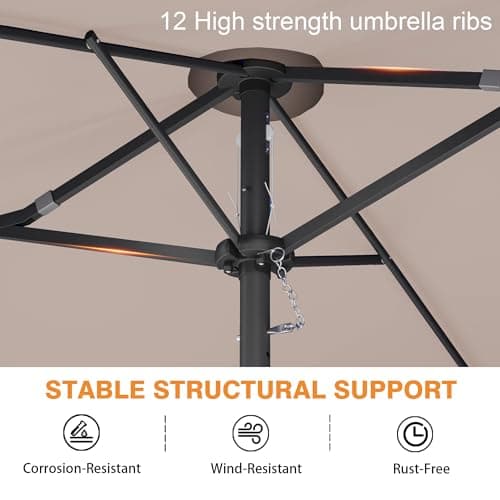 15ft Patio Umbrella with Base,Large Outdoor Double-Sided Rectangle Umbrella with Crank Handle, Market Umbrella for Poolside Garden Deck Backyard Beach Pools, Beige