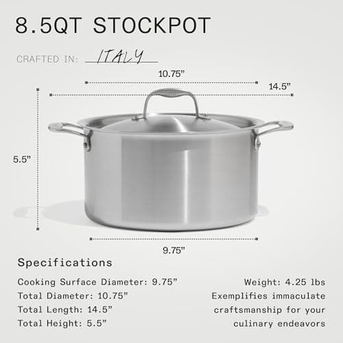 Made In Cookware - 7-Piece Ceramic Non Stick Pot and Pan Set (Stainless Handle) - 5-Ply Stainless Clad - Professional Cookware - Crafted in Italy - Induction Compatible