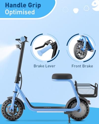 Hiboy Q2 Lite Electric Scooter with Seat for Kids Ages 4-10 - UL Certified, Up to 9.3 MPH with 100W Motor, 3-Speed Adjustable, Rear Basket, LED Neon/Brake Lights, LCD Display