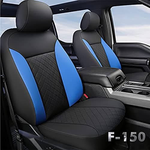 GIANT PANDA Full Set Car Seat Covers Customized Fit 2009-2025 Ford F150 and 2017-2025 F250 F350 F450 Super Crew/Crew Cab Pickup Trucks, Front and Rear Seats Fabric Protectors (Black+Blue)