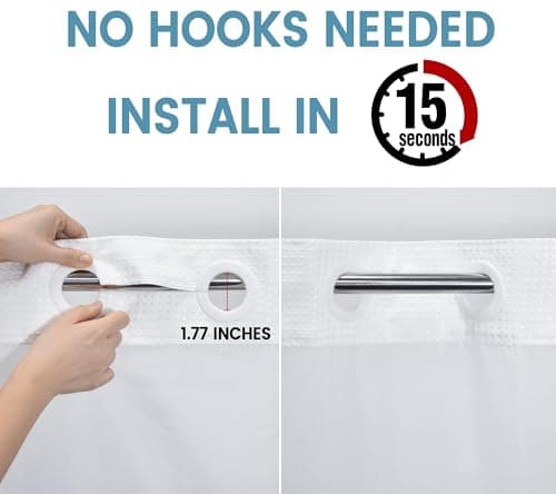 White No Hook Shower Curtain with Snap in Liner,230GSM Waffle Weave Shower Curtains for Bathroom,71W x 74H