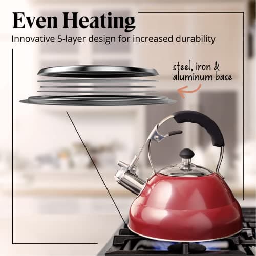Willow & Everett Whistling Tea Kettle for Stove Top - 3.17 Quart Tea Pots for Stove Top w/Stainless Steel, Mirror Finish & Strainer