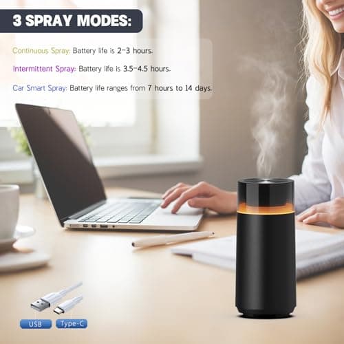 HODEMI Car Diffuser with Auto Start-Stop,Portable Humidifier with Memory Function,Battery-Powered Essential Oil Diffuser with 8-Color Ambient Ligh for Car,Home,Office,and Travel (Black)