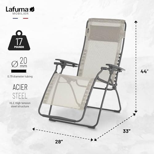 Lafuma Futura LFM3118 8548 Zero Gravity Outdoor Steel Framed Lawn Patio Recliner Folding Lounge Chair with Batyline Canvas, Seigle Grey