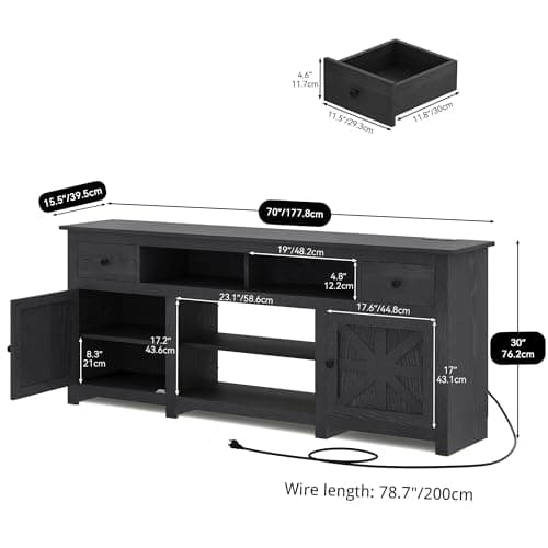 YITAHOME TV Stand for 75/80 Inch TV, Entertainment Center, TV Cabinet with Drawers and Power Outlet, Black TV Console for Living Room Furniture (70 Inch Lenght 30 Inch High)