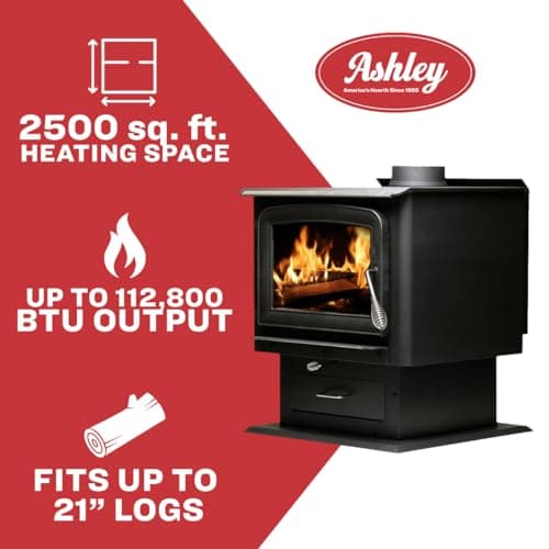 Ashley Hearth AW2520E-P 2,500 Sq. Ft. EPA Certified Pedestal Wood Burning Stove